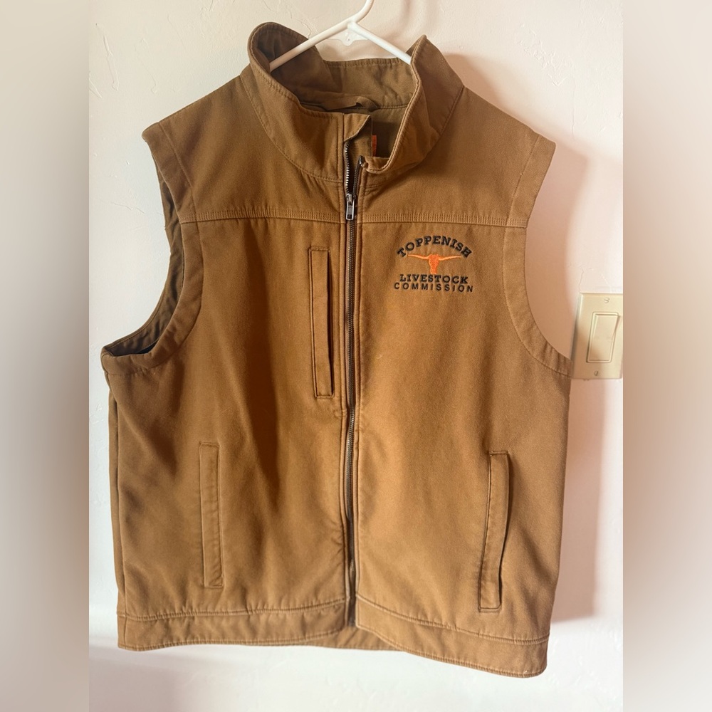 Brown Vest with Zach Top Toppenish Livestock Logo